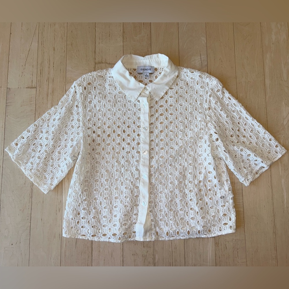 Evereve Women’s Willow Cutwork White Eyelet 100% Cotton Shirt Size Small - Picture 15 of 15